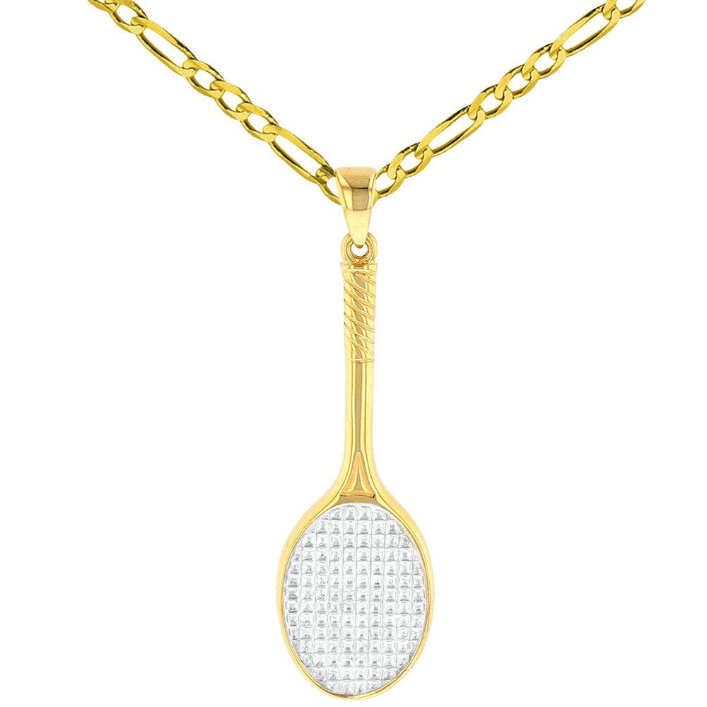 Gold Tennis Racquet Sports Pendant Figaro Necklace