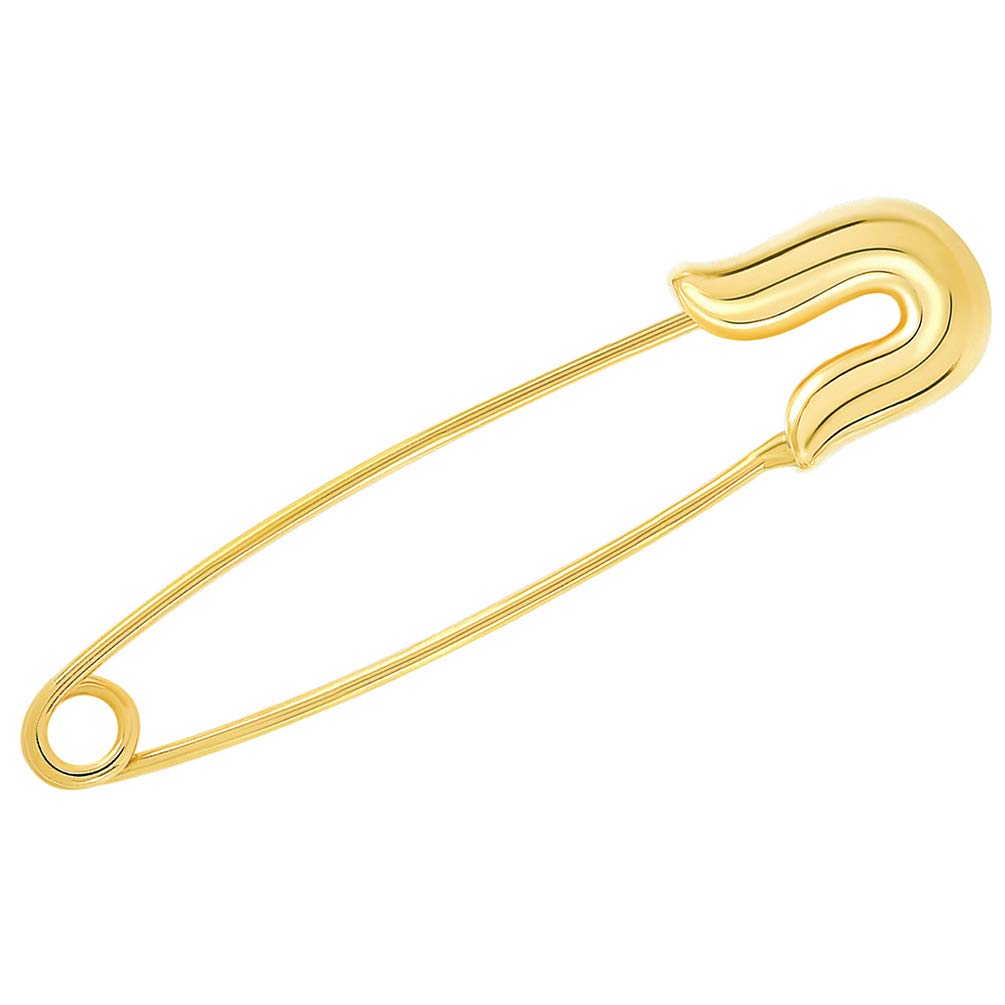 Solid 14k Yellow Gold Elegant Classic Plain Safety Pin Brooch