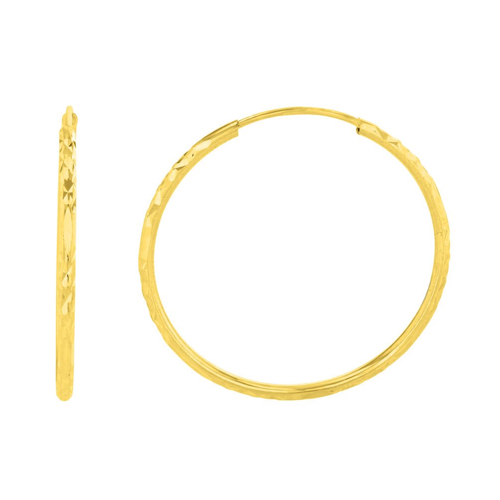 Solid 14K Yellow Gold Textured 1.6mm Endless Hoop Earrings (24 x 25mm)