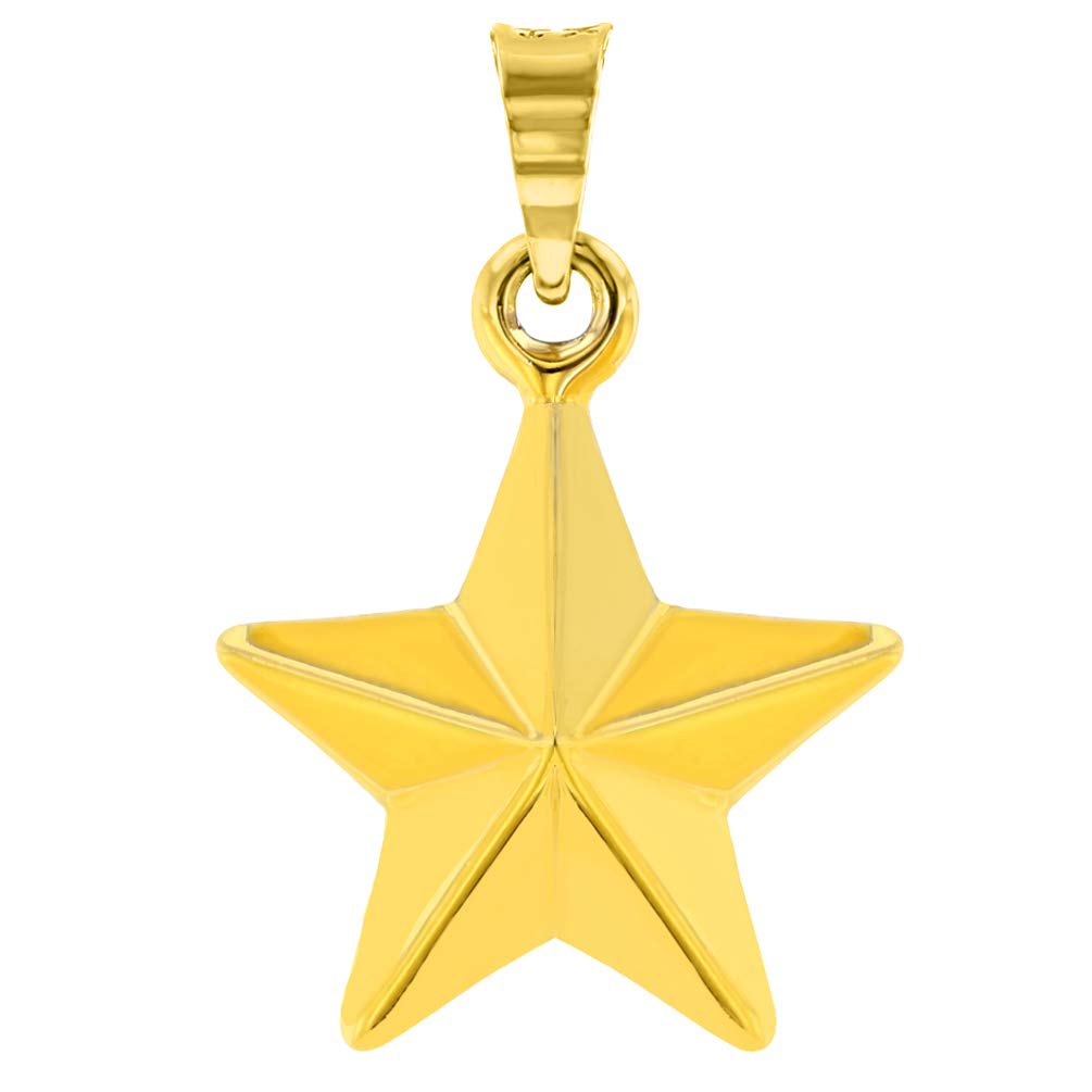 14k Yellow Gold Small 3-D Star Charm Pendant with High Polish