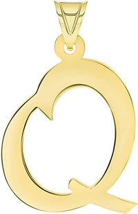 Load image into Gallery viewer, Solid 14k Yellow Gold Script Uppercase Initial Q Cursive Letter Pendant
