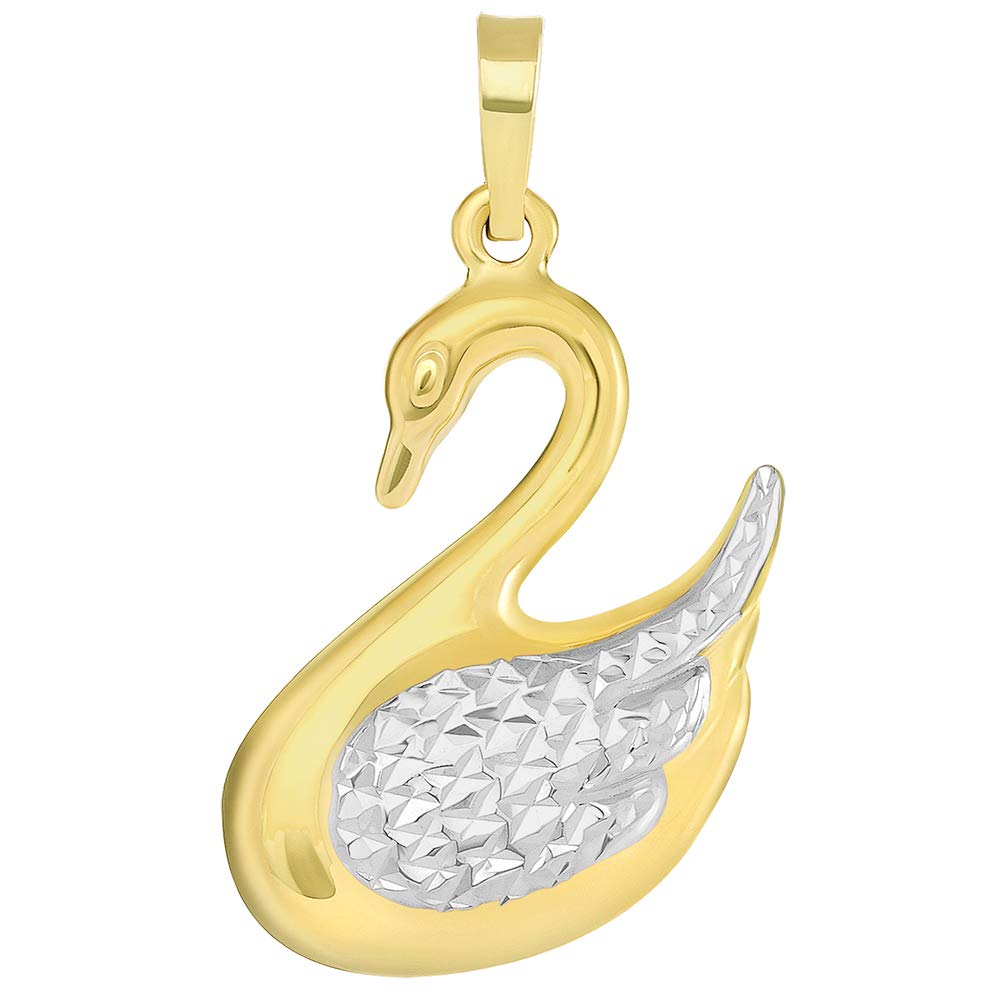 High Polish 14k Yellow Gold 3D Swan Animal Pendant (Reversible)