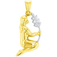 Load image into Gallery viewer, High Polish 14K Gold Virgo Zodiac Sign Holding Wheat Charm Pendant - Yellow Gold
