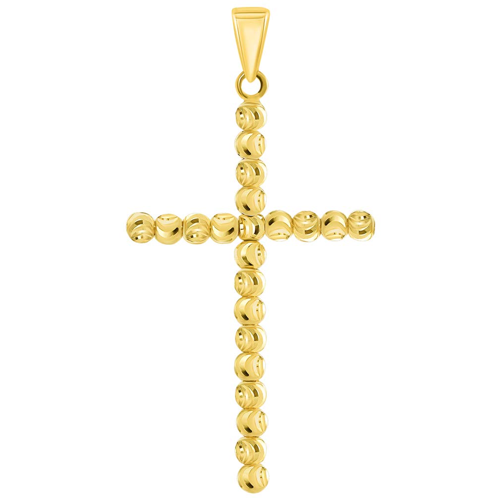 14k Yellow Gold Beaded Moon-Cut Religious Cross Pendant