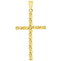 Load image into Gallery viewer, 14k Yellow Gold Beaded Moon-Cut Religious Cross Pendant with Curb Chain Necklace
