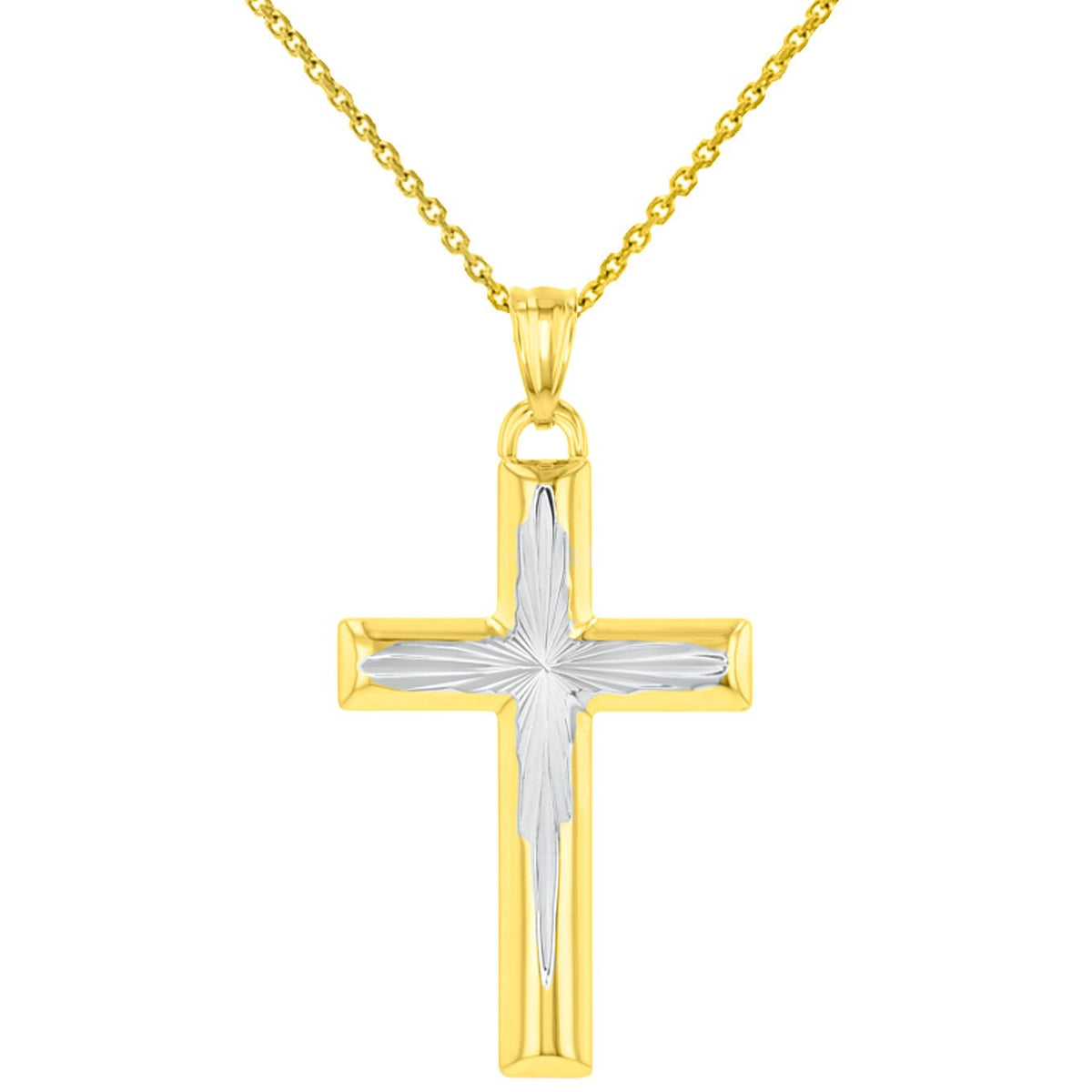 Yellow Gold Textured Cross Pendant Necklace