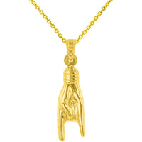 Load image into Gallery viewer, 14K Yellow Gold Hand Charm Mano Cornuto Good Luck Sign Pendant Necklace
