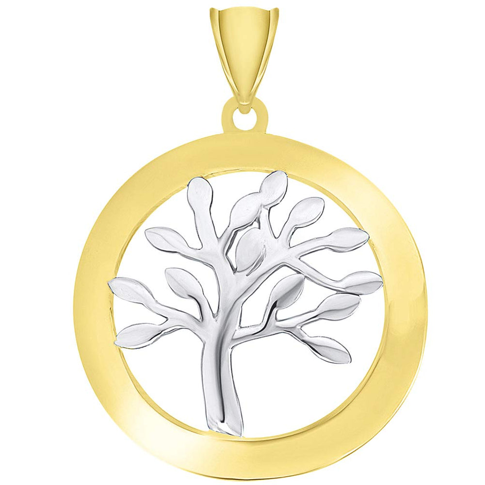 14k Yellow Gold Dome-Style Two-Tone Tree of Life Medallion Pendant