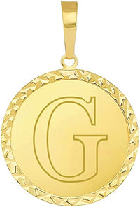 Load image into Gallery viewer, 14k Yellow Gold Personalized Round Block Letter Initial G Disc Pendant 
