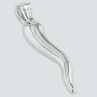 Load image into Gallery viewer, 14K White Gold Polished Large Cornicello Horn Pendant with Chain Necklace

