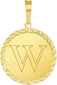 Load image into Gallery viewer, 14k Yellow Gold Personalized Round Block Letter Initial W Disc Pendant 

