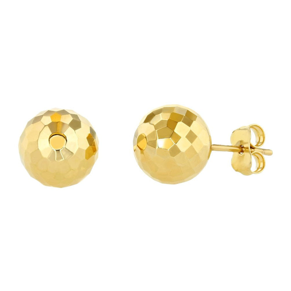 14k Yellow Gold Hammered Ball Earrings Round Sphere Studs, 9.2mm