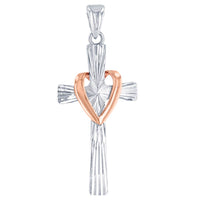 Load image into Gallery viewer, 14K Two Tone Gold Cross with Heart Pendant
