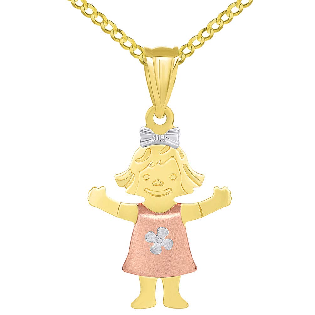 14k Little Girl Pendant Cuban Necklace