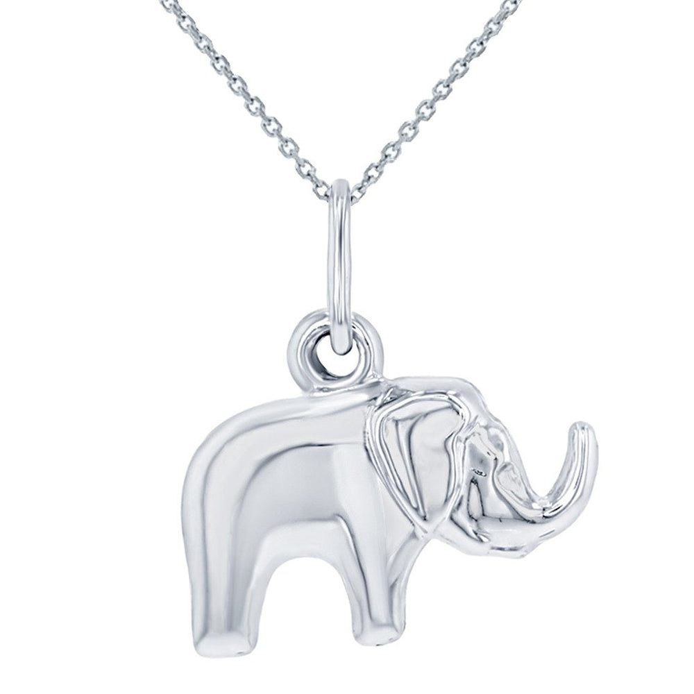 14K White Gold Polished Elephant Good Luck Animal Pendant Necklace