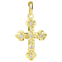 Load image into Gallery viewer, Textured 14K Yellow Gold Filigree Eastern Orthodox CZ Cross Charm Pendant Necklace
