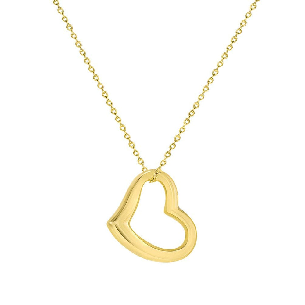 14k Yellow Gold 3D Open Puffed Mini Heart Necklace with Lobster Claw Clasp