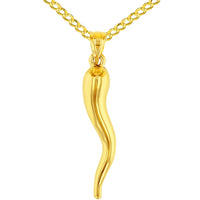 Load image into Gallery viewer, 14K Yellow Gold Polished Large Cornicello Horn Pendant with Chain Necklace
