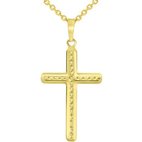 Load image into Gallery viewer, 14k Yellow Gold Textured Religious Classic Cross Pendant Necklace Available with Rolo Chain
