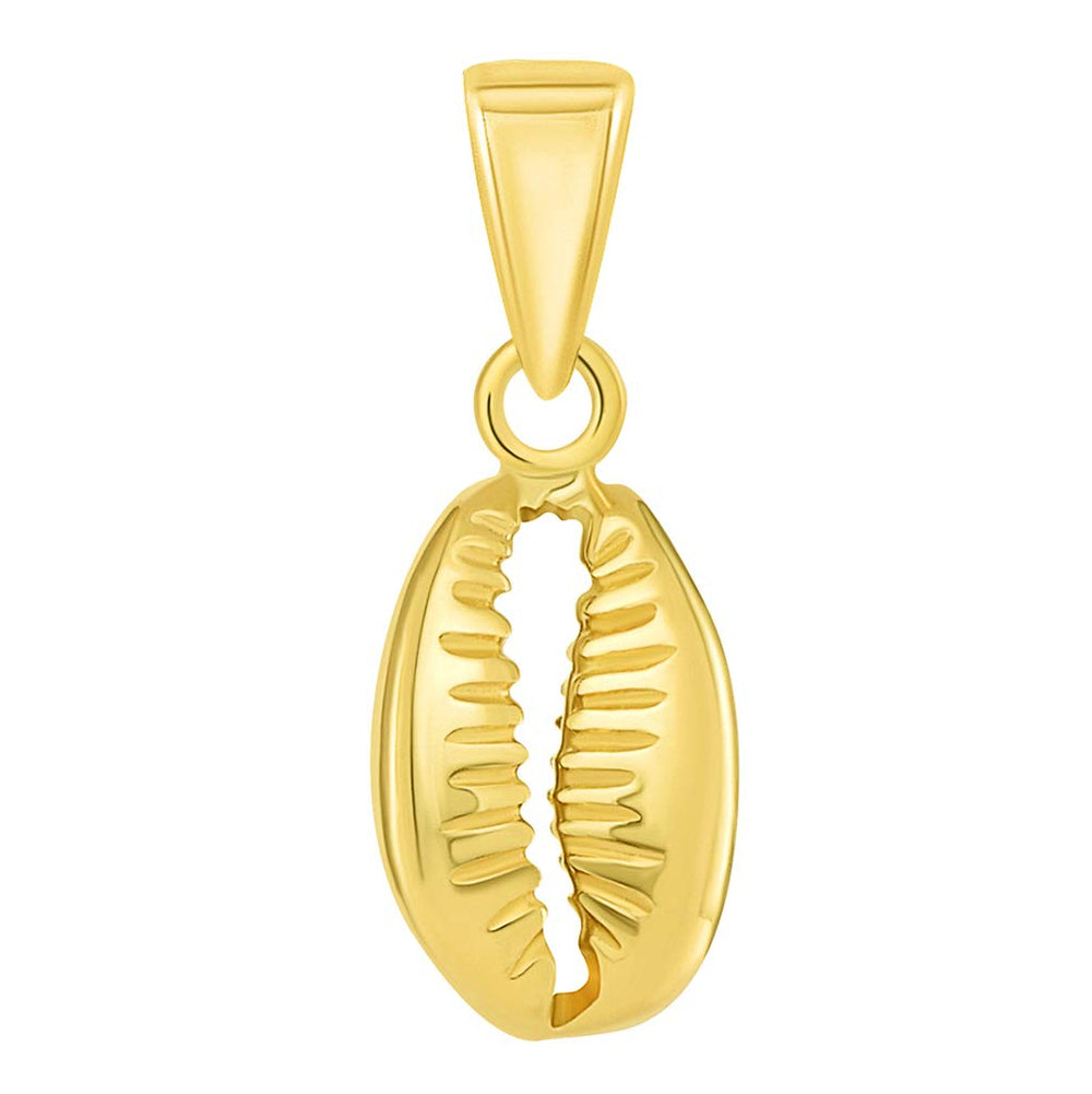 14k Yellow Gold Small 3D Seashell Charm Cowrie Shell Pendant