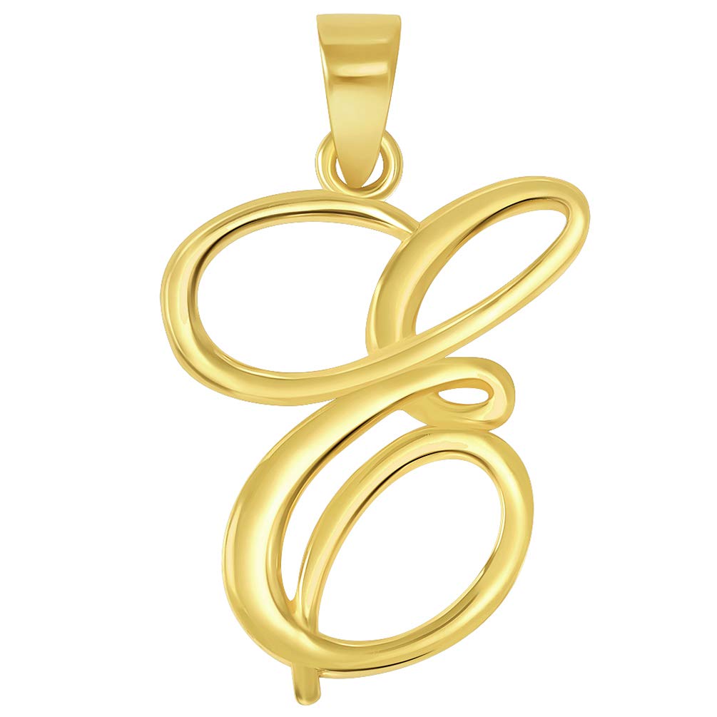 14k Yellow Gold Elegant Script Letter E Cursive Initial