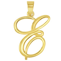 Load image into Gallery viewer, 14k Yellow Gold Elegant Script Letter E Cursive Initial Charm with Safety Pin Brooch
