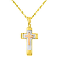 Load image into Gallery viewer, 14K Rose &amp; Yellow Gold Tricolor Cross Pendant
