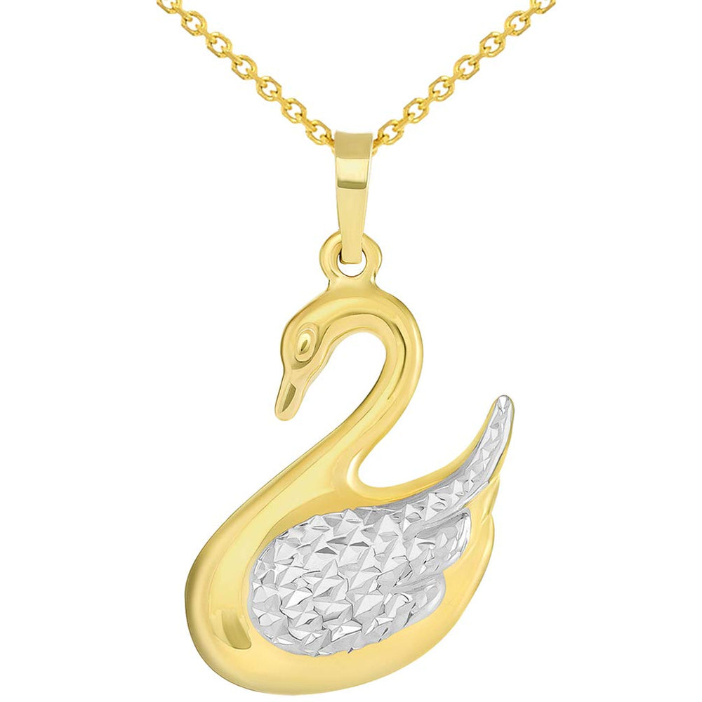 High Polish 14k Yellow Gold 3D Swan Animal Pendant Necklace (Reversible)