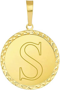 Load image into Gallery viewer, 14k Yellow Gold Personalized Round Block Letter Initial S Disc Pendant 
