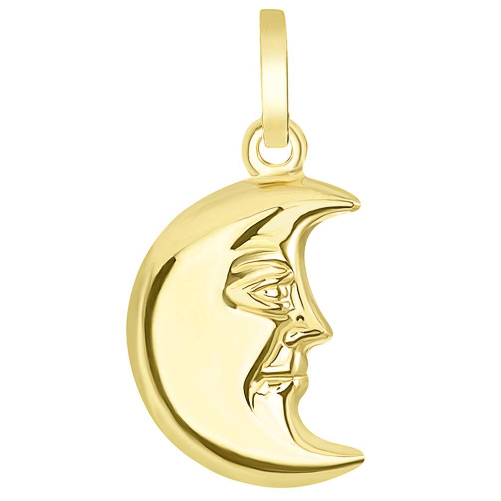 14k Yellow Gold Polished 3D Crescent Moon Face Charm Pendant