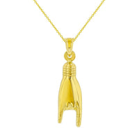 Load image into Gallery viewer, 14K Yellow Gold Hand Charm Mano Cornuto Good Luck Sign Pendant Necklace
