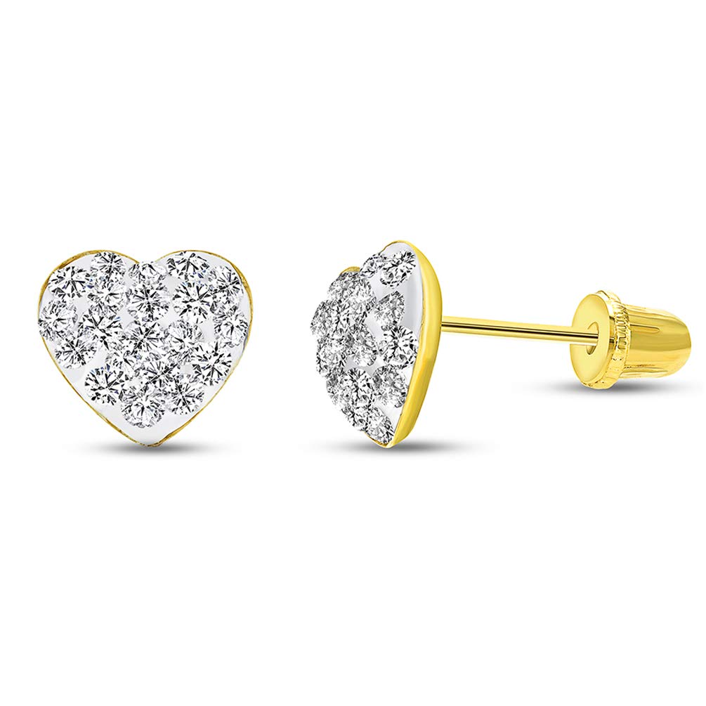 Charming buy 14K Heart Stud Earrings with Screw Back Post and Cubic Zirconia - Solid