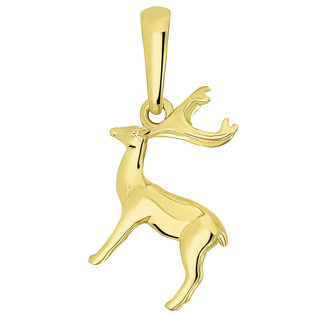 Solid 14k Yellow Gold 3D Small Mule Deer Charm Pendant