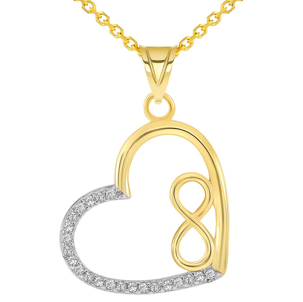 14k Yellow Gold Cubic Zirconia Infinity Love Symbol Inside Open Heart Pendant Necklace