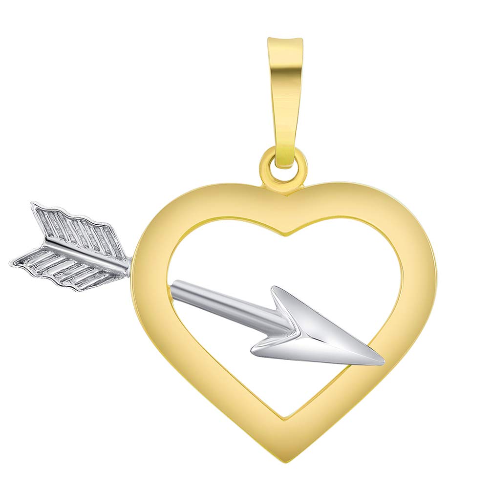 14k Two-Tone Gold 3D Love Arrow Through Open Heart Charm Pendant