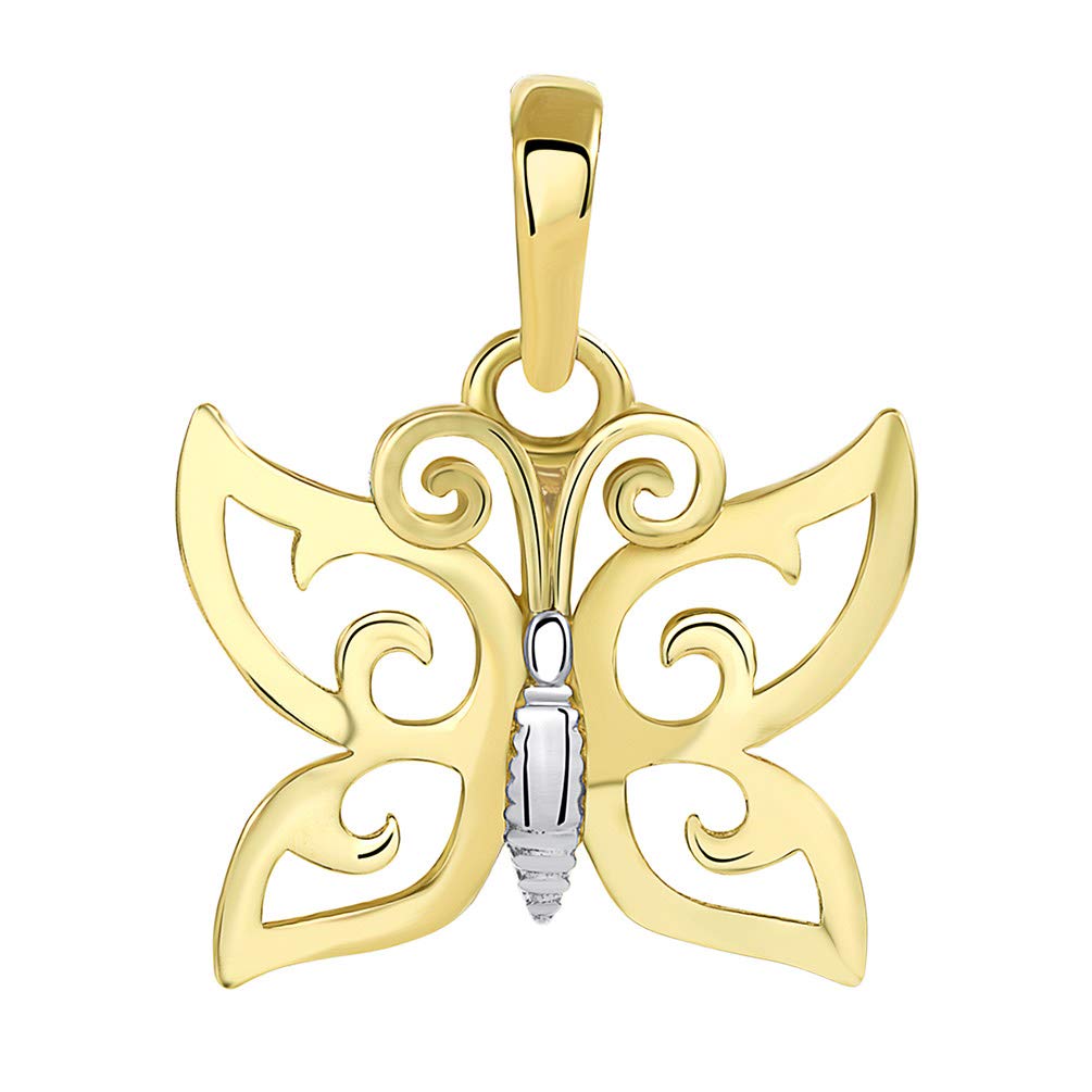 Solid 14k Yellow Gold Elegant Open Design Butterfly Charm Pendant