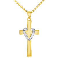 Load image into Gallery viewer, 14k Solid Two-Tone Gold Religious Heart Cross Pendant Necklace
