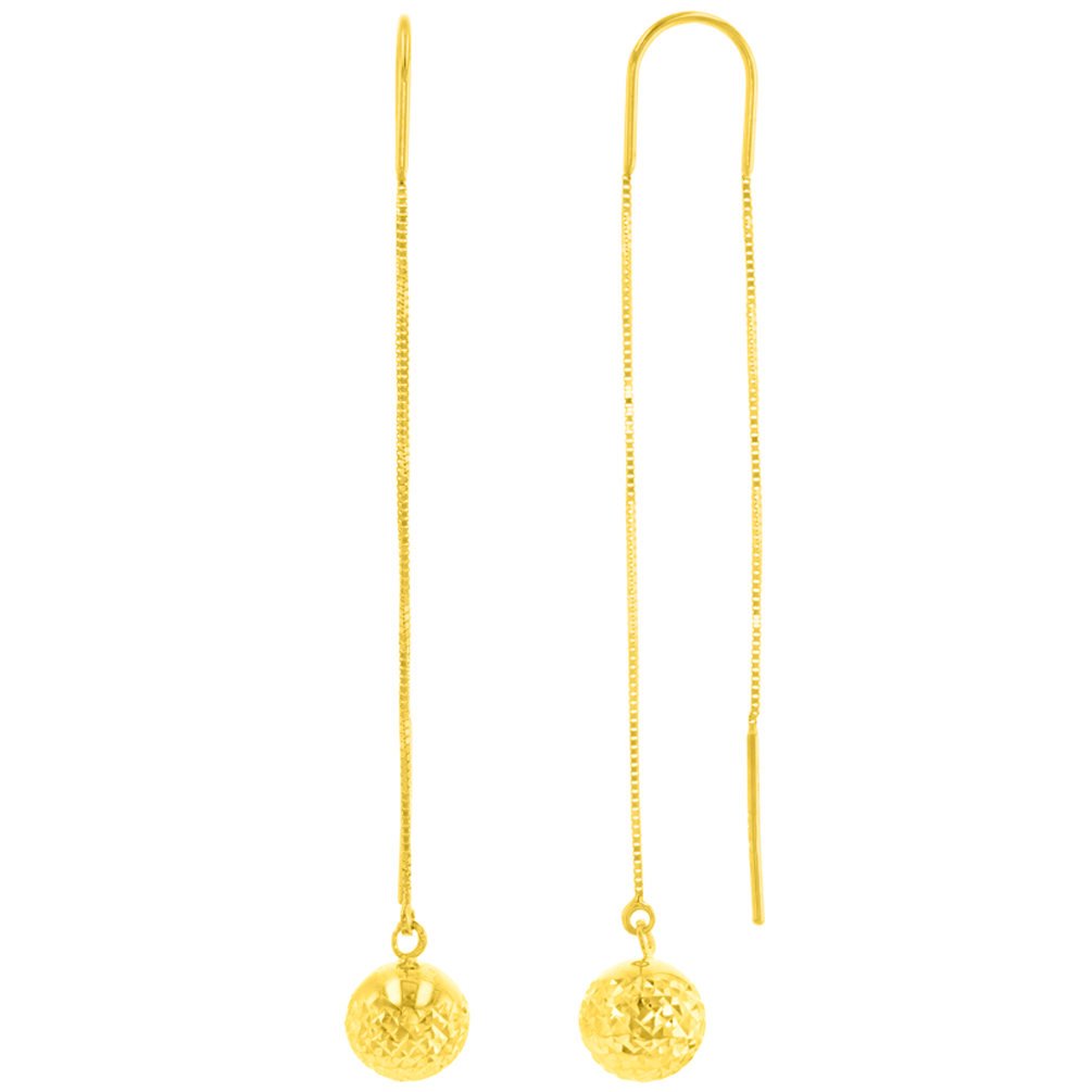 14k gold ball drop threader earrings
