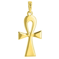 Load image into Gallery viewer, Solid 14K Yellow Gold Egyptian Ankh Cross Pendant Necklace with High Polish
