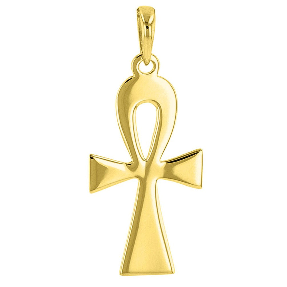 Solid 14K Yellow Gold Egyptian Ankh Cross Pendant with High Polish