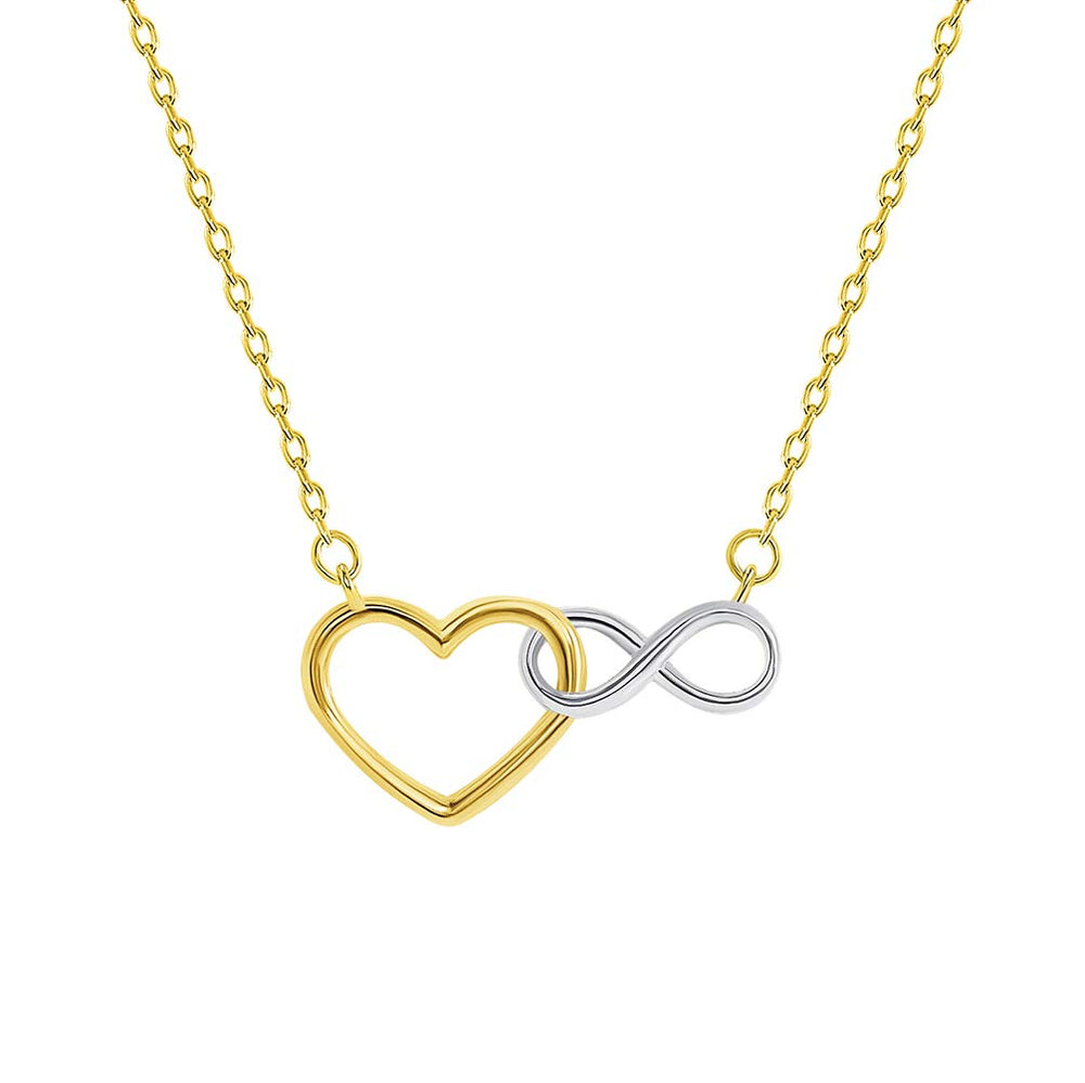 14k Yellow Gold Sideways Heart and Infinity Sign Necklace with Lobster Claw Clasp