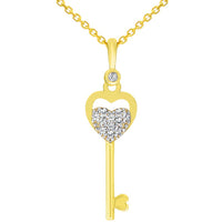 Load image into Gallery viewer, 14k Yellow Gold Cubic Zirconia Heart Shaped Love Key To My Heart Pendant Cable Chain Necklace
