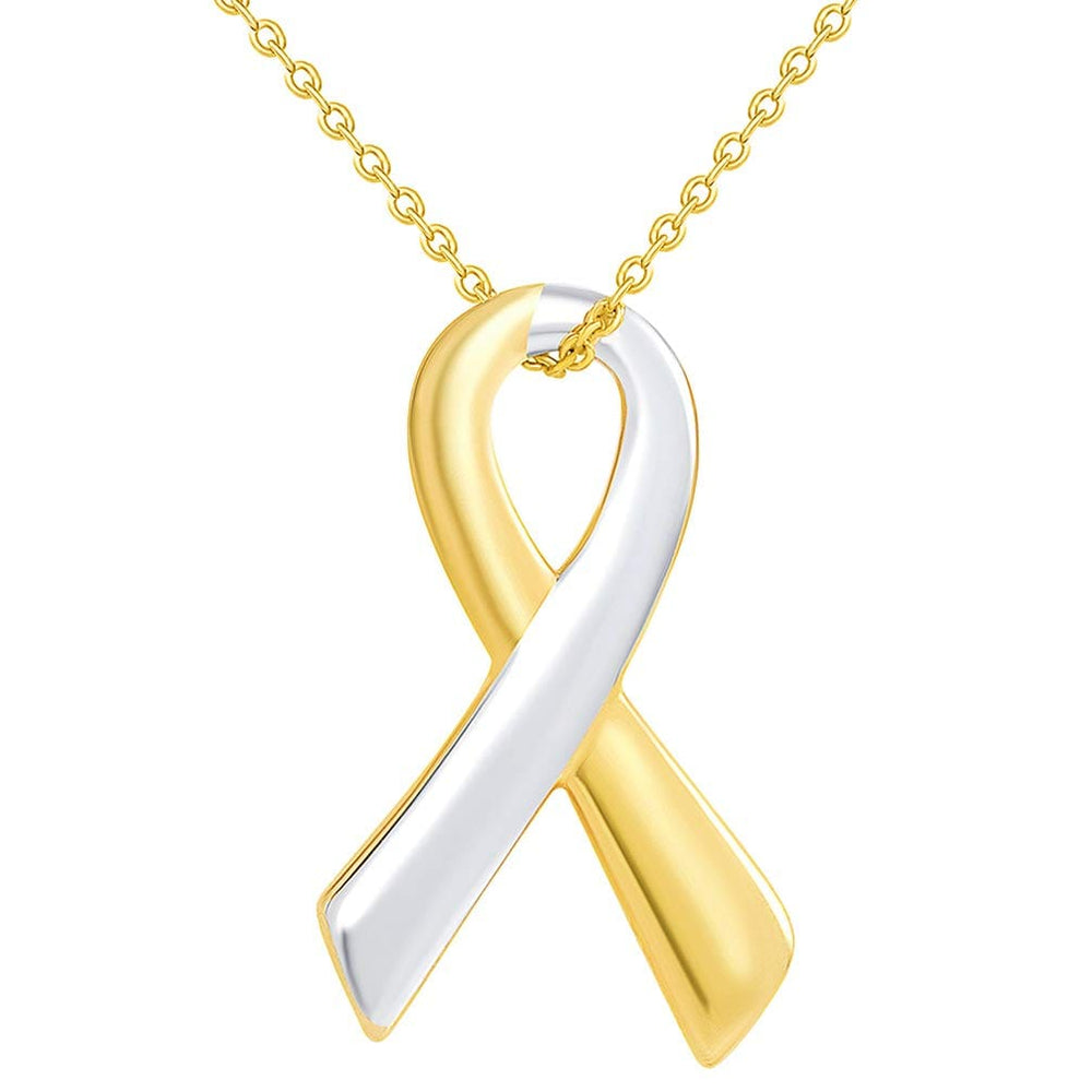 14k Yellow Gold Awareness Ribbon Necklace with Spring Ring Clasp