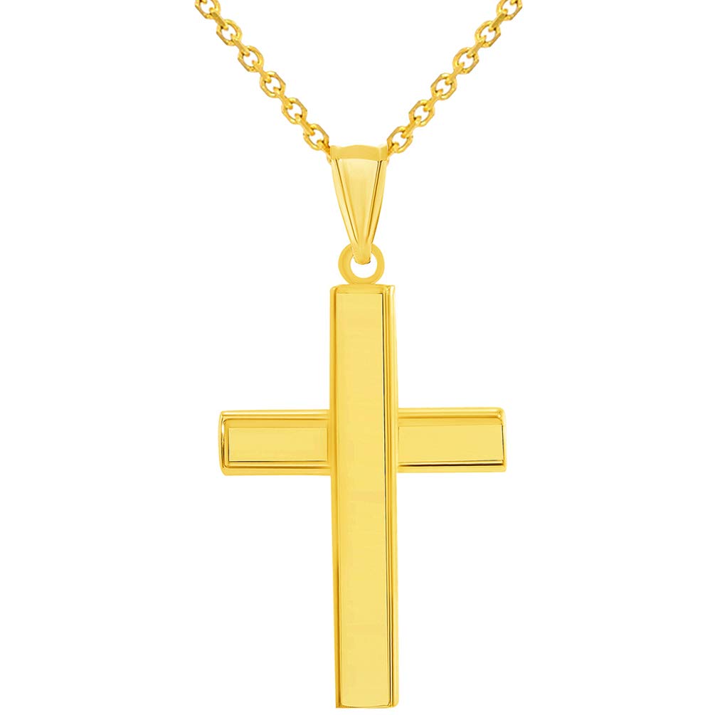 14k Yellow Gold High Polished Plain Religious Cross Pendant Necklace