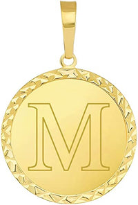Load image into Gallery viewer, 14k Yellow Gold Personalized Round Block Letter Initial M Disc Pendant 

