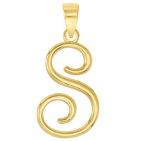 Load image into Gallery viewer, 14k Yellow Gold Elegant Script Letter S Cursive Initial Pendant with Concave Cuban Link Curb Chain Necklace
