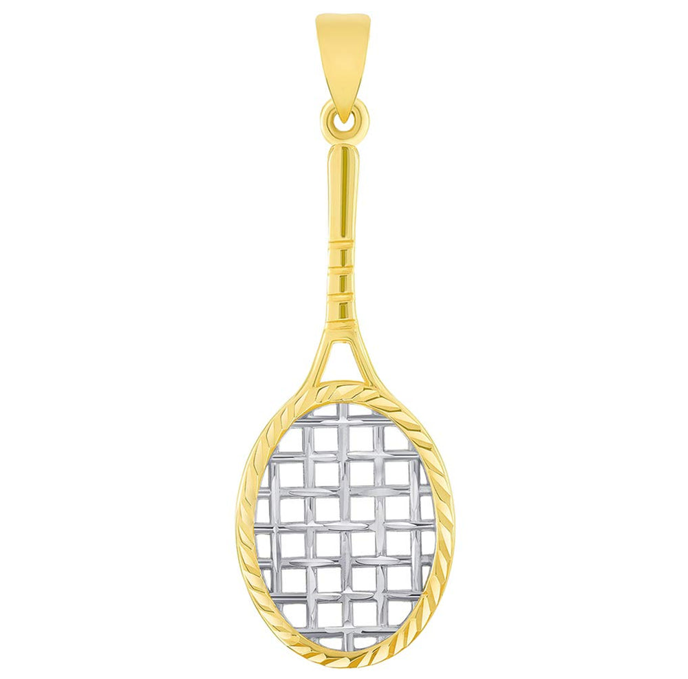 14k Yellow Gold Textured Tennis Racket Sports Pendant
