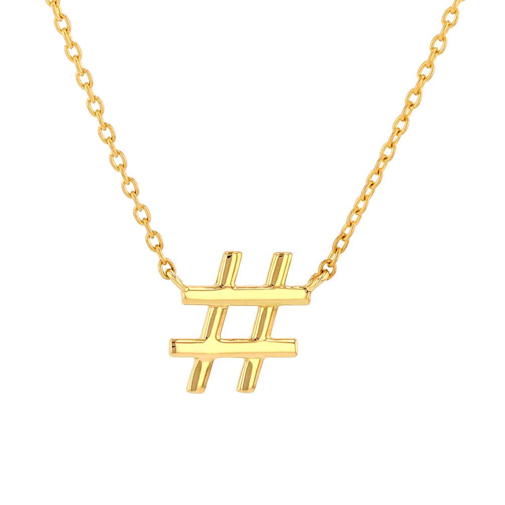JewelryAmerica Solid 14K Yellow Gold Hashstag# Number Sign Necklace
