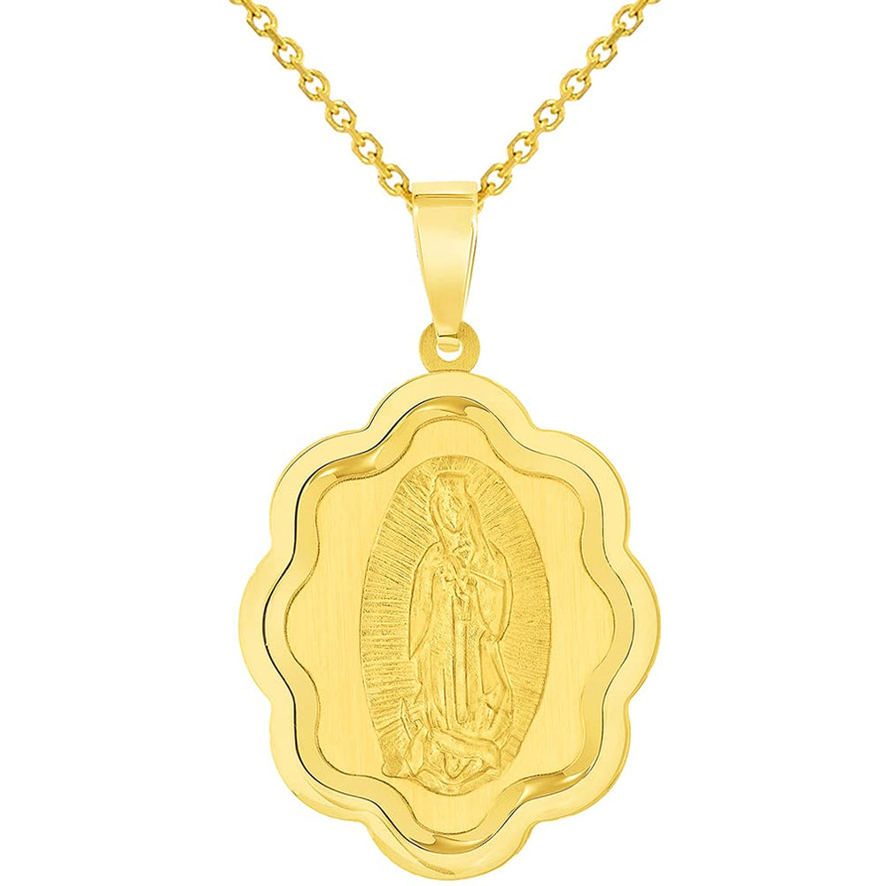 14k Yellow Gold Elegant Miraculous Medal of Our Lady of Guadalupe Pendant Necklace