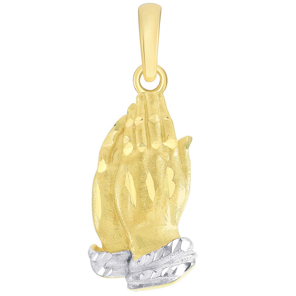 14k Yellow Gold Textured Praying Two-Tone Prayer Hands Charm Pendant